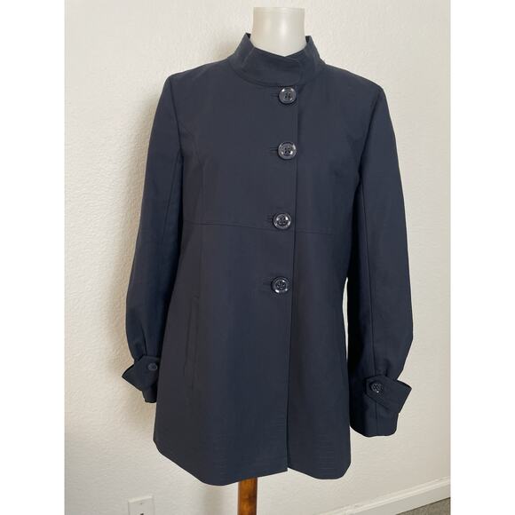 Talbots Vintage Jacket  Coat High Neck Button Front Navy Blue - Picture 1 of 11